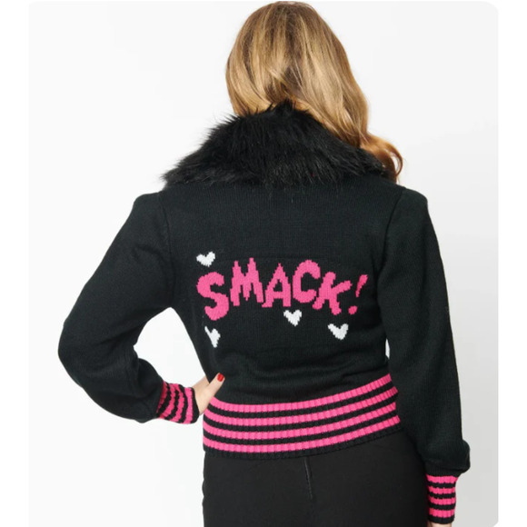Betty & Veronica x Unique Vintage  Black & Pink Smack Sweater Cardigan Size 3x - Picture 7 of 7